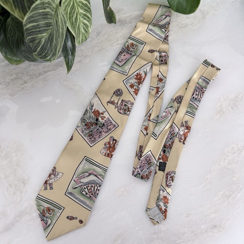 Vintage HOM Paris Silk Tie | Whimsical Academic Desk Print | Curiosity Cabinet